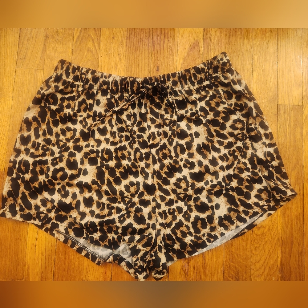 Brown Beige Shein Curve Cheetah Animal Print Drawstring Shorts Women's Size 3XL